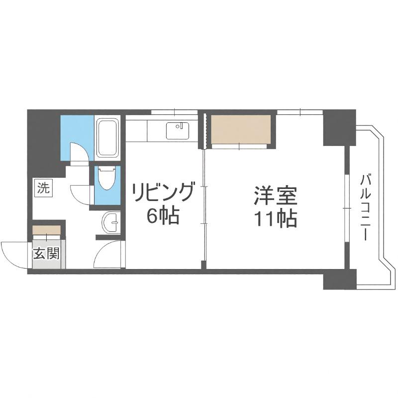 ドミ18ロイヤル(1DK/3階)の間取り写真