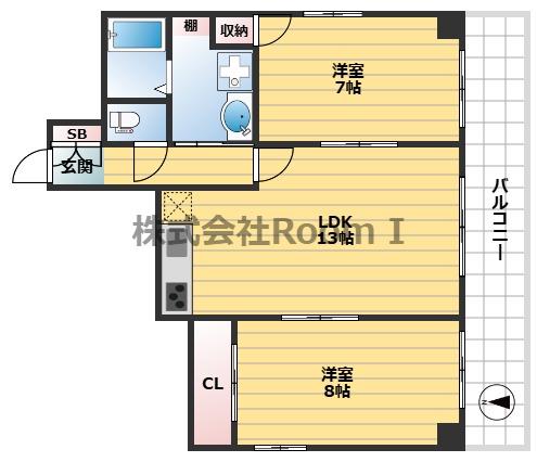 エレガンス真田山(2LDK/6階)の間取り写真