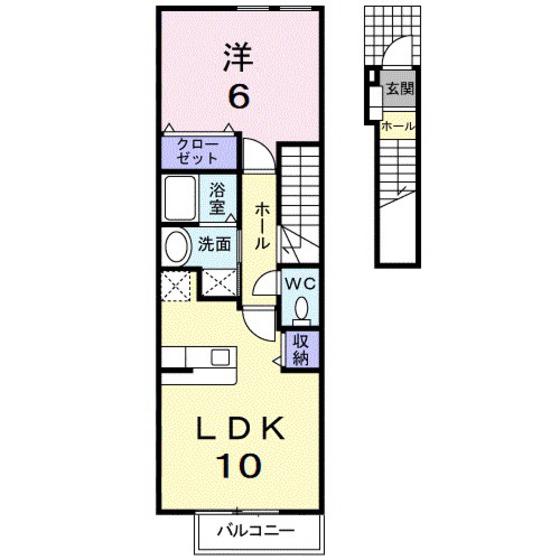 グランデY B棟(1LDK/2階)の間取り写真