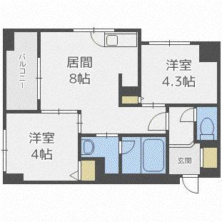 クラッセ円山ウエスト(2LDK/6階)の間取り写真