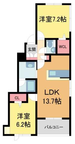 SHAMAISON STACIA 津門宝津(2LDK/3階)の間取り写真