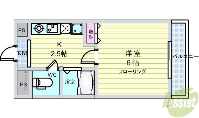 RIGEL岡町(1K/2階)の間取り写真