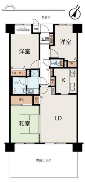 魚崎南パーク・ホームズ2番館(3LDK/1階)の間取り写真