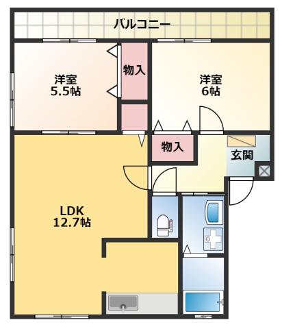 グランルーフ上西II(2LDK/2階)の間取り写真