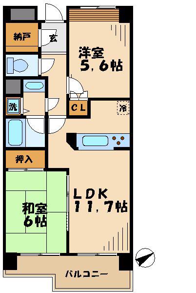 上北沢五丁目パーク・ホームズ(2LDK/4階)の間取り写真