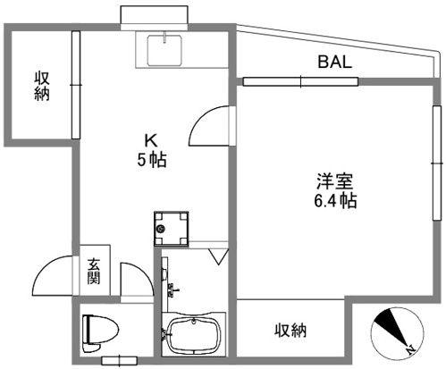 サカマコーポ(1K/2階)の間取り写真