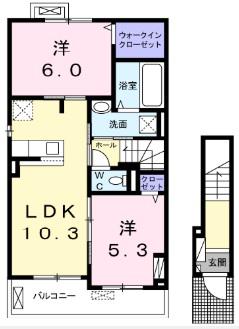 ルミエール・アミ(2LDK/2階)の間取り写真