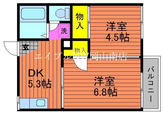 コーポ山陽A棟(2DK/1階)の間取り写真