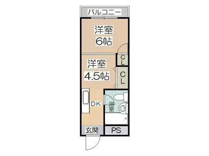 西田辺ハイツ(1DK/6階)の間取り写真
