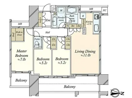 スカイズタワー&ガーデン(3LDK/10階)の間取り写真