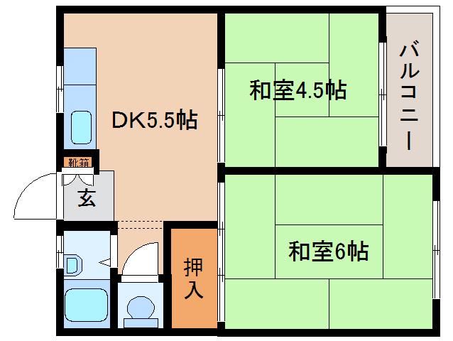 ニュー芝ハイツ(2DK/2階)の間取り写真