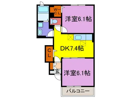 パレ ドゥールA・B・C・D(2DK/1階)の間取り写真