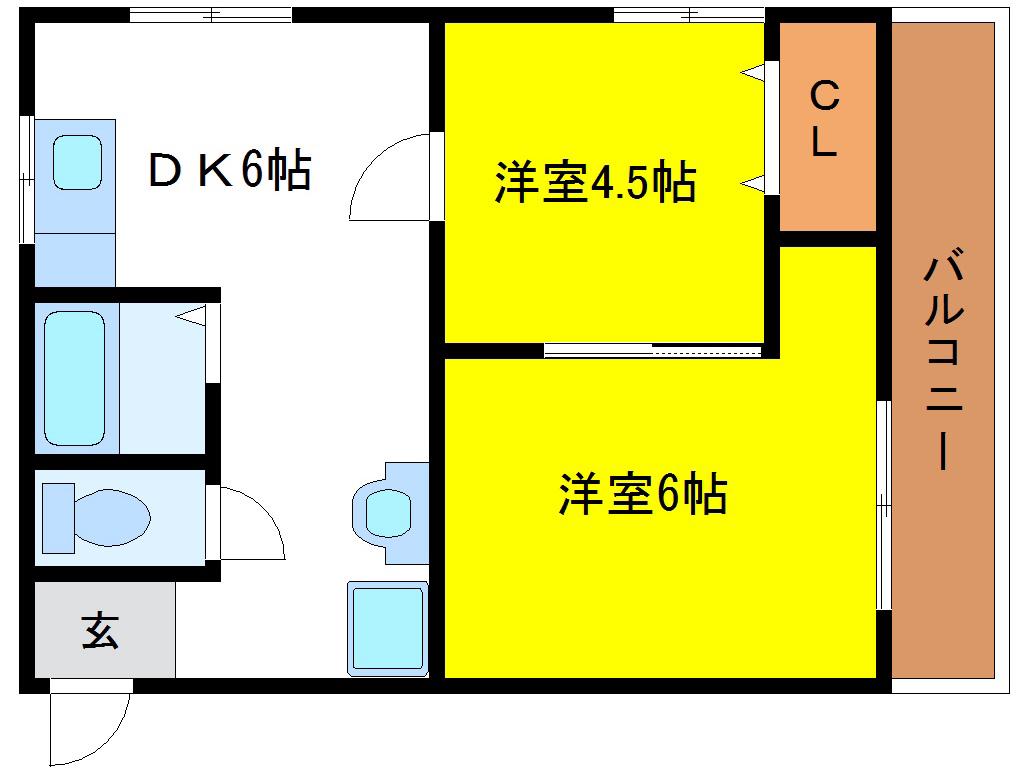 浅井マンション(2DK/4階)の間取り写真