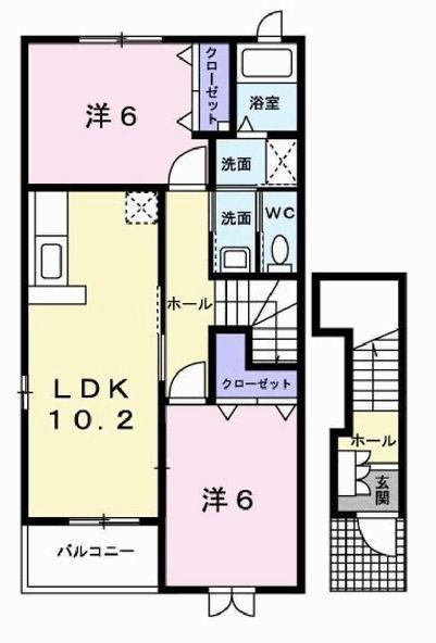 エレガンシア(2LDK/2階)の間取り写真