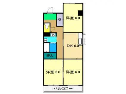 ハイツヨシカワ(3DK/4階)の間取り写真