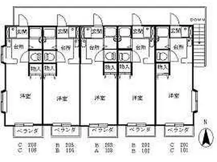 ヴィラ中野 B棟(ワンルーム/2階)の間取り写真