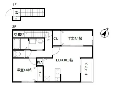 大和町吉岡アパート(2LDK/2階)の間取り写真
