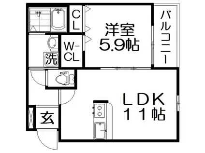フジパレス上神田III番館(1LDK/1階)の間取り写真