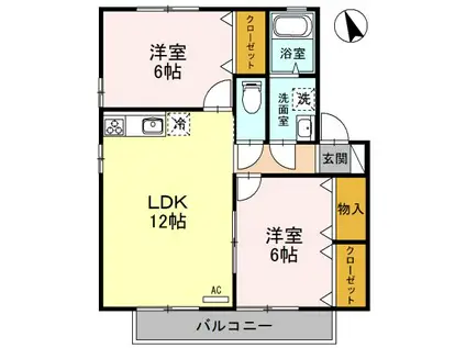 ベルテC(2LDK/2階)の間取り写真