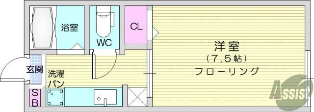 セフィラ若林A(1K/1階)の間取り写真
