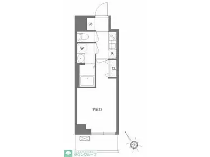 ケイディーエックスレジデンス原木中山(1K/7階)の間取り写真