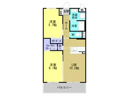 グランハイツ(2LDK/3階)の間取り写真