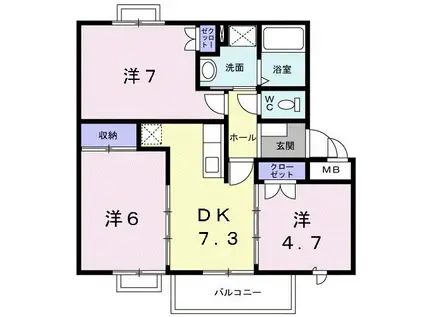 メルヴェイユ・UIA(3DK/2階)の間取り写真