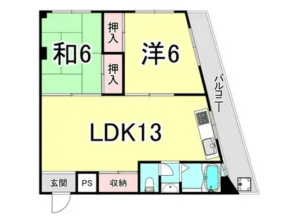 奥島コーポ(2LDK/2階)の間取り写真