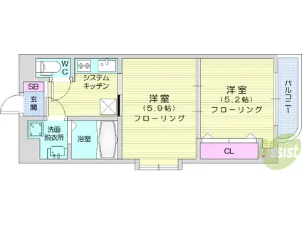 しゃとれ東勝山(2K/3階)の間取り写真
