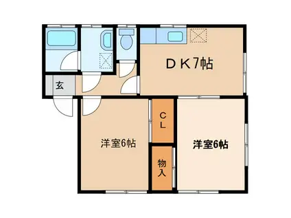 松岡ルーミー(2DK/1階)の間取り写真