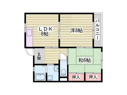 ハイフラット静徳(2LDK/2階)の間取り写真