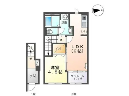 ノールハイム(1LDK/2階)の間取り写真