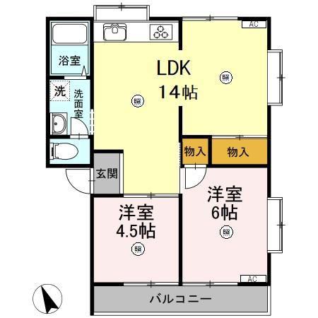 湖水ハイツA(2DK/1階)の間取り写真