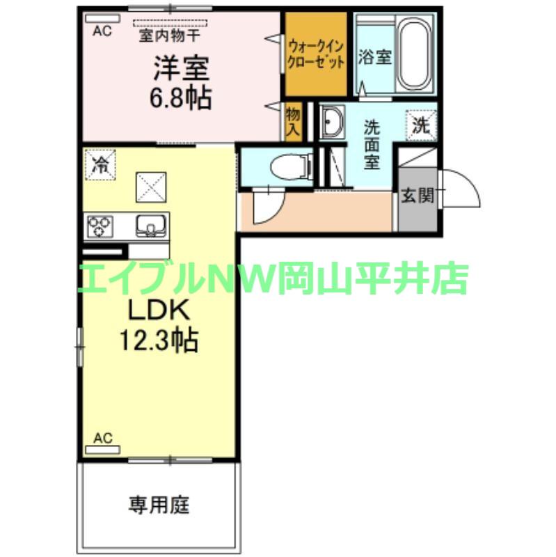 D-ROOM浜野南 A棟(1LDK/1階)の間取り写真
