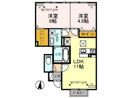 F. フォーナ(2LDK/1階)の間取り写真