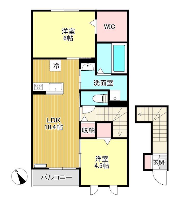 ディア ベルジュ(2LDK/2階)の間取り写真