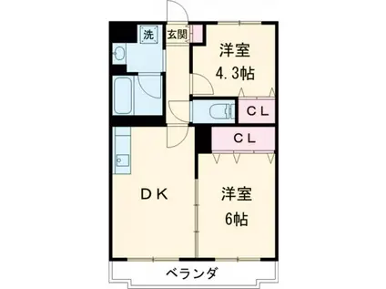 グローバル錦・パークI(2DK/1階)の間取り写真