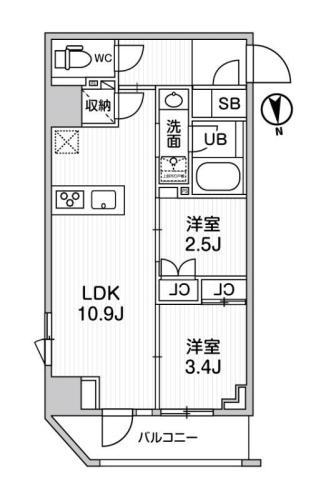 NIDO SHIN-OKACHIMACHI(2LDK/2階)の間取り写真