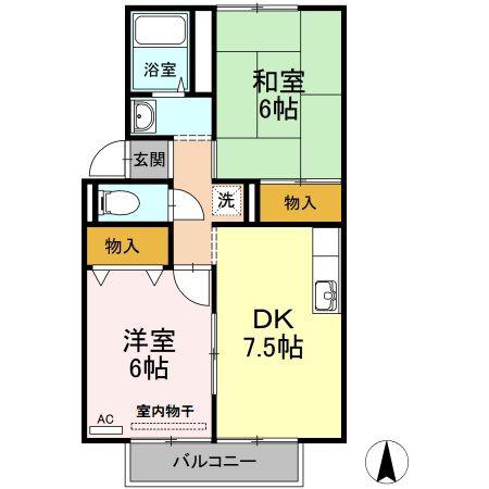 アーバンシャトルB棟(2DK/2階)の間取り写真