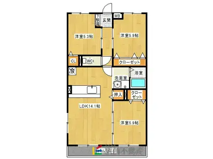 ＪＲ唐津線 小城駅 徒歩18分 3階建 築13年(3LDK/2階)の間取り写真