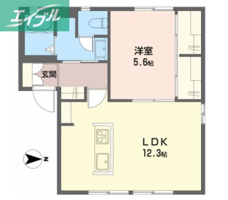Tクレマチス・新保B棟(1LDK/1階)の間取り写真