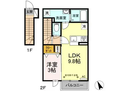 酒田市DROOM 202 1LDK(1LDK/2階)の間取り写真