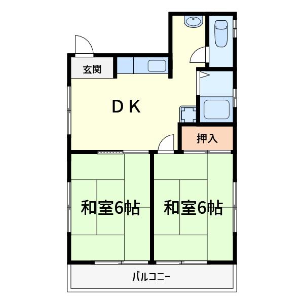 プルシャン城南(2DK/4階)の間取り写真