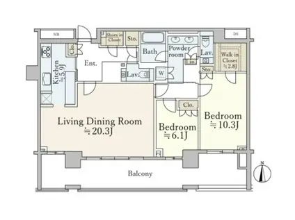 広尾ガーデンフォレスト H棟(2LDK/10階)の間取り写真