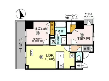 D-ROOM帝塚山(2LDK/8階)の間取り写真