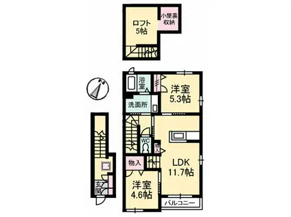 プロムノワール湯田温泉駅 アルザス(2LDK/2階)の間取り写真