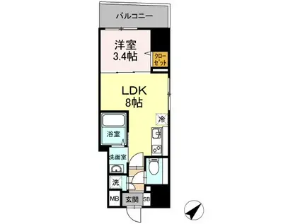 ベイサイドヒルズ関内(1LDK/3階)の間取り写真