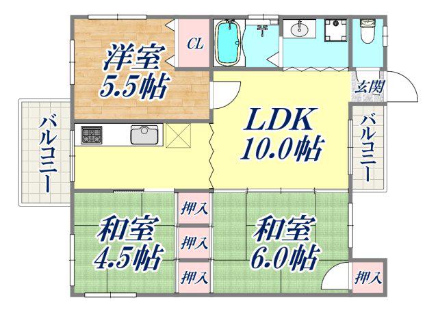 ハイツナカジマ(3LDK/3階)の間取り写真
