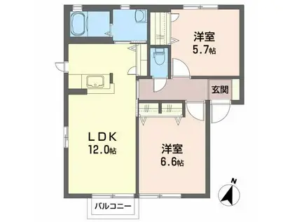 サンハイツ櫻(2LDK/1階)の間取り写真