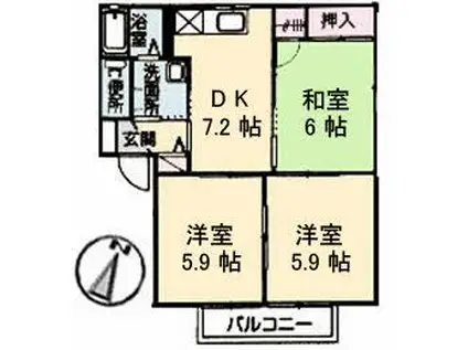 クレール華A(3DK/1階)の間取り写真
